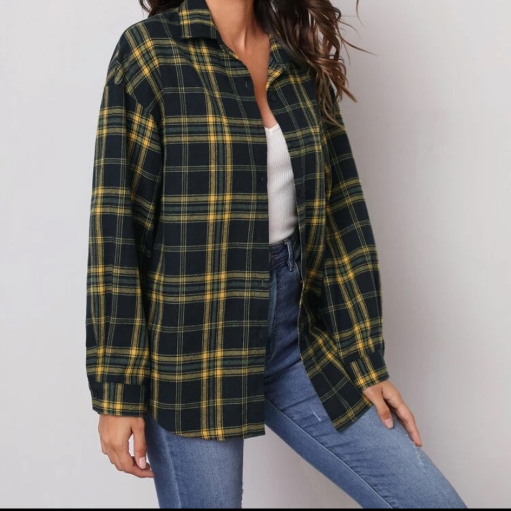 Multi color (Green, yellow and blue) Hem Tartan Blouse